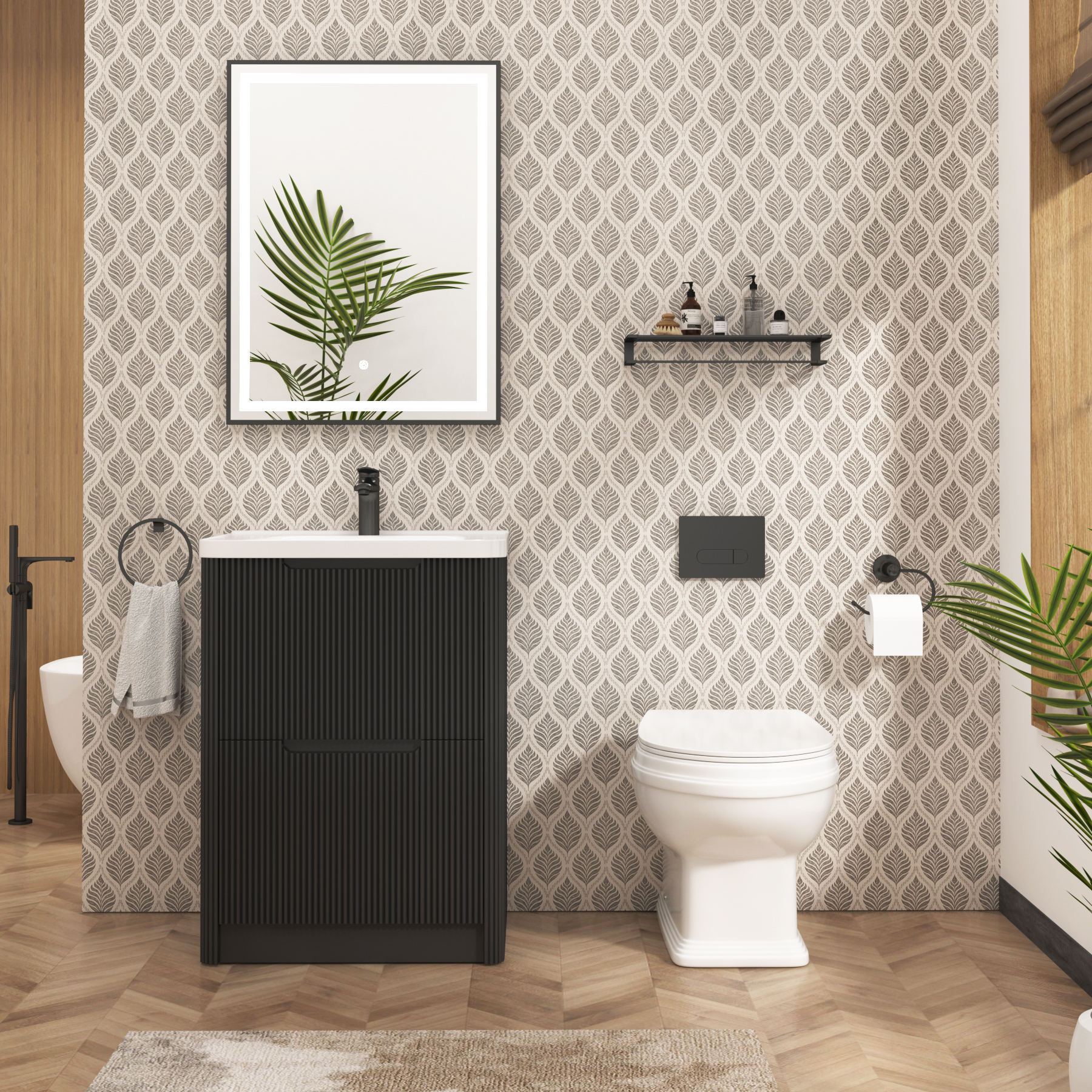 Elmore Short Projection Traditional Back To Wall Rimless Toilet Round Pan with Slim Soft Close Seat