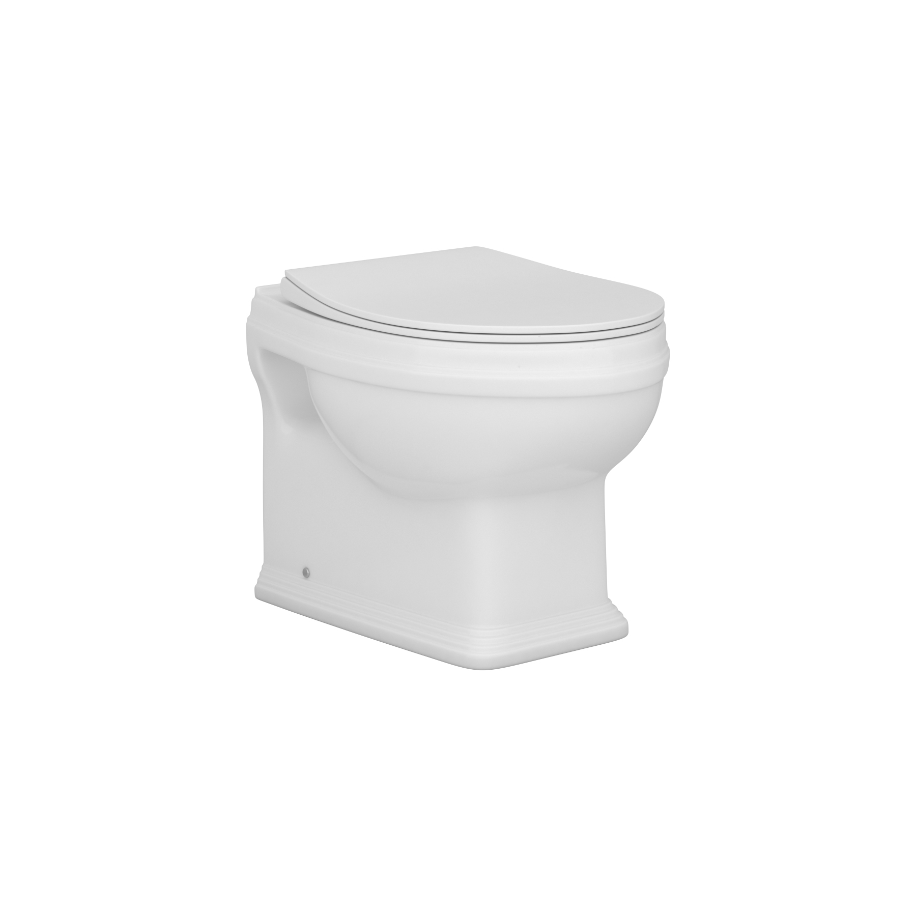 Elmore Short Projection Traditional Back To Wall Rimless Toilet Round Pan with Slim Soft Close Seat