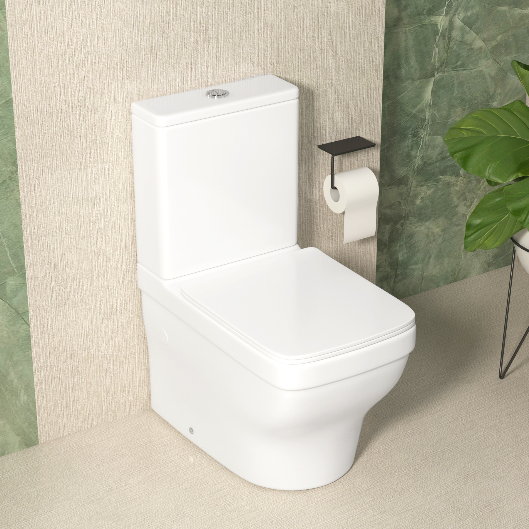 Evora Close Coupled Rimless Toilet and Slim Soft Close Seat with Cistern