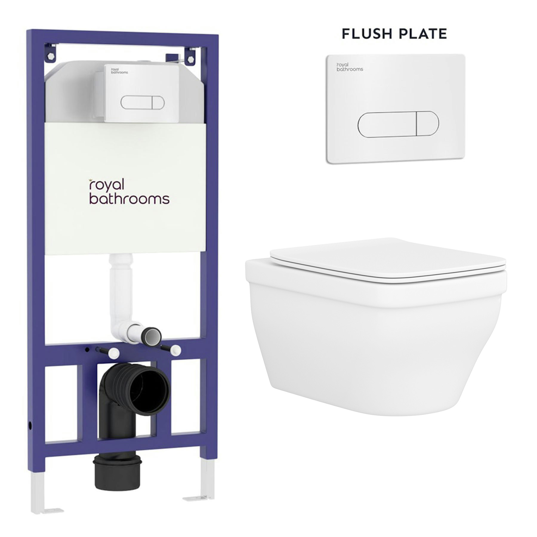 Evora Wall Hung Rimless Toilet with Slim Soft Close Seat & Aqua Chrome Plate Wall Hung Frame