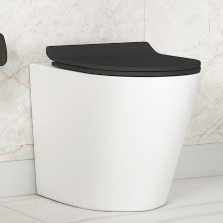 Cesar Rimless Back to Wall Toilet Pan with Slim Soft Close Black Seat