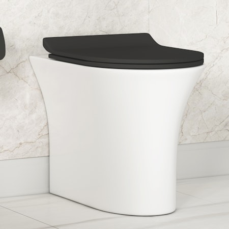 Breeze Rimless Back to Wall Toilet Pan and Slim Soft Close Black Seat with Concealed Cistern
