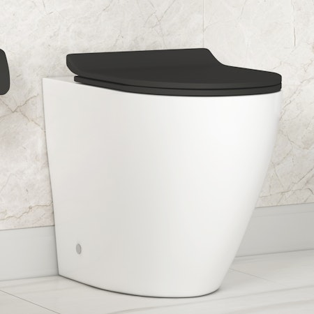 Comfort Height Back to Wall Rimless Toilet with Slim Soft Close Black Seat - Abacus
