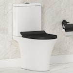 Amaze Rimless Close Coupled Toilet and Slim Soft Close Matt Black Seat with Cistern