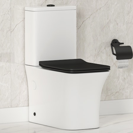 Rimless Close Coupled Toilet with Slim Soft Close Matt Black Seat & Cistern - Milan