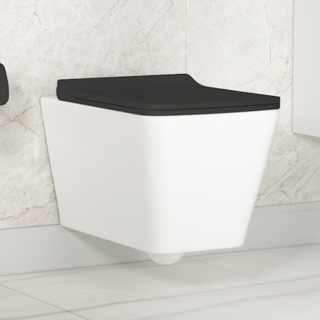 Elena Wall Hung Rimless Toilet with Slim Soft Close Seat With Black Wall Hung Frame