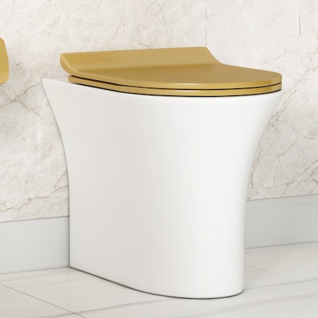 Breeze Rimless Back to Wall Toilet Pan and Slim Soft Close Brushed Brass Seat with Concealed Cistern