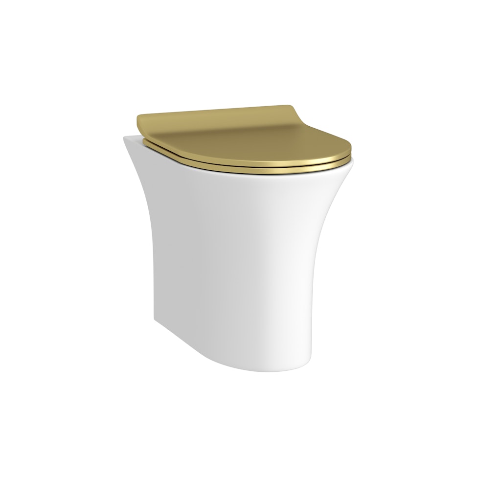 Breeze Back To Wall Rimless Toilet Pan with Slim Soft Close Brushed Brass Seat
