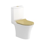 Amaze Rimless Close Coupled Toilet and Slim Soft Close Brushed Brass Seat with Cistern