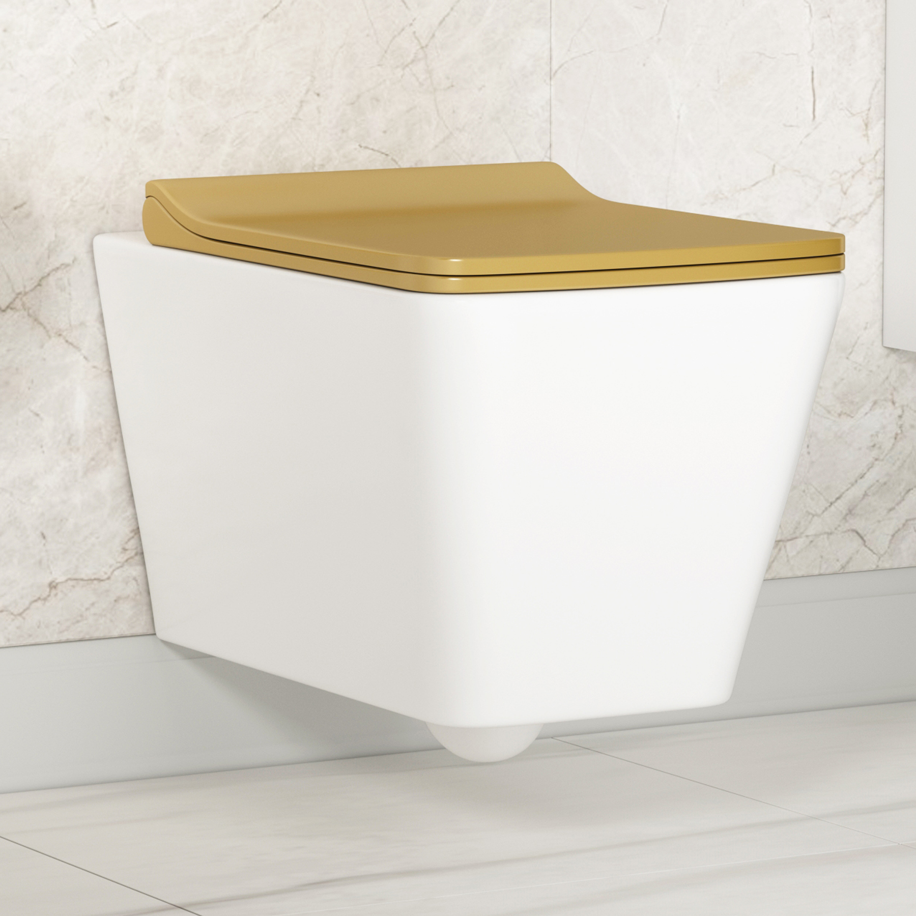Elena Wall Hung Rimless Toilet with Slim Soft Close Seat With Brushed Brass Wall Hung Frame