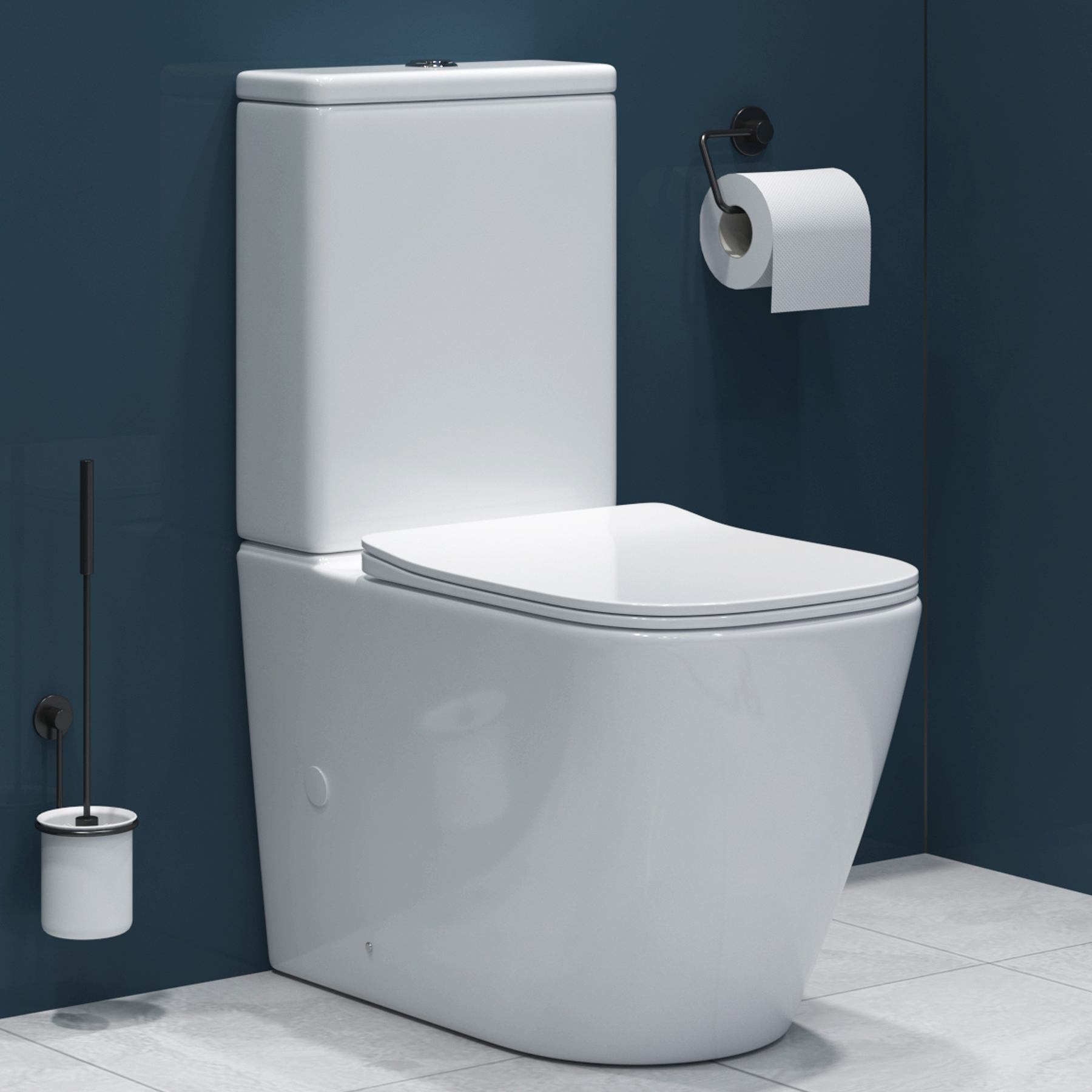 Grace Close Coupled Rimless Toilet and Slim Soft Close Seat Tornado Flush Pan with Cistern