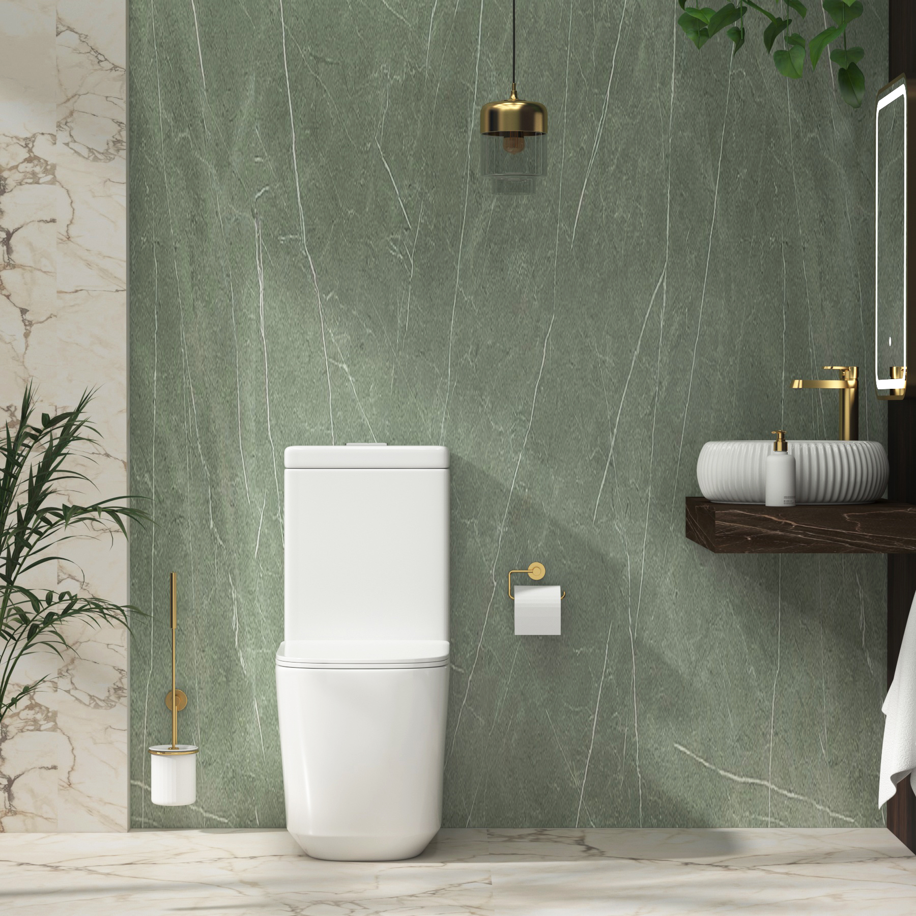 Luton Close Coupled Rimless Toilet Whirlwind Flush Pan and Slim Soft Close Seat with Cistern