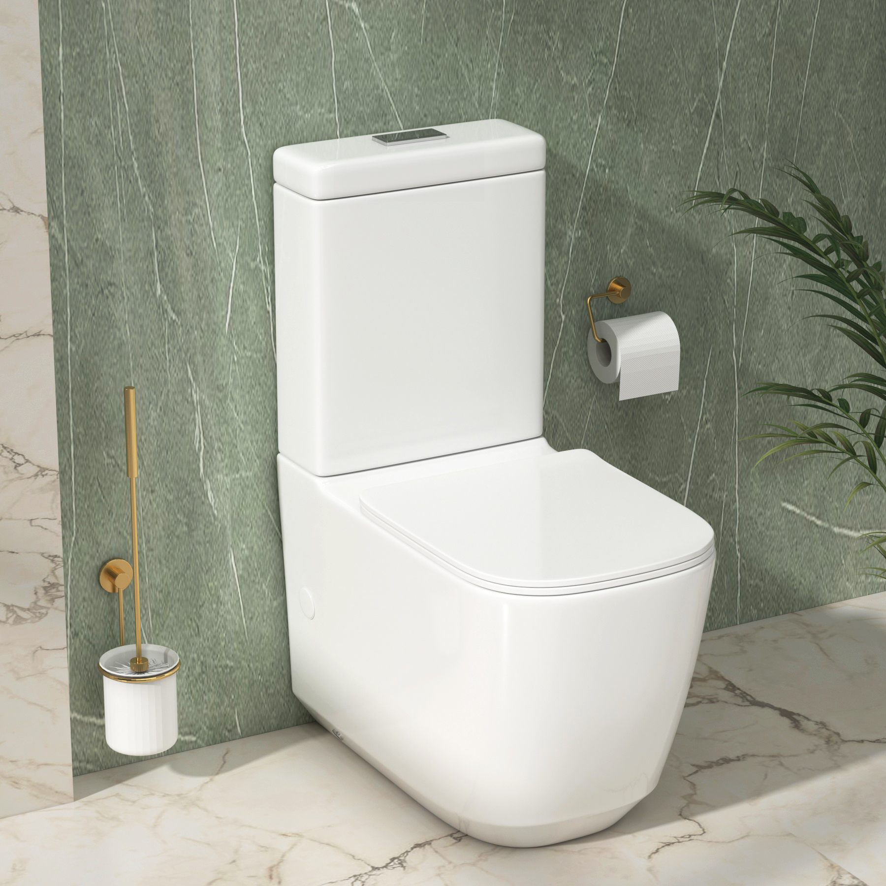 Luton Close Coupled Rimless Toilet Whirlwind Flush Pan and Slim Soft Close Seat with Cistern