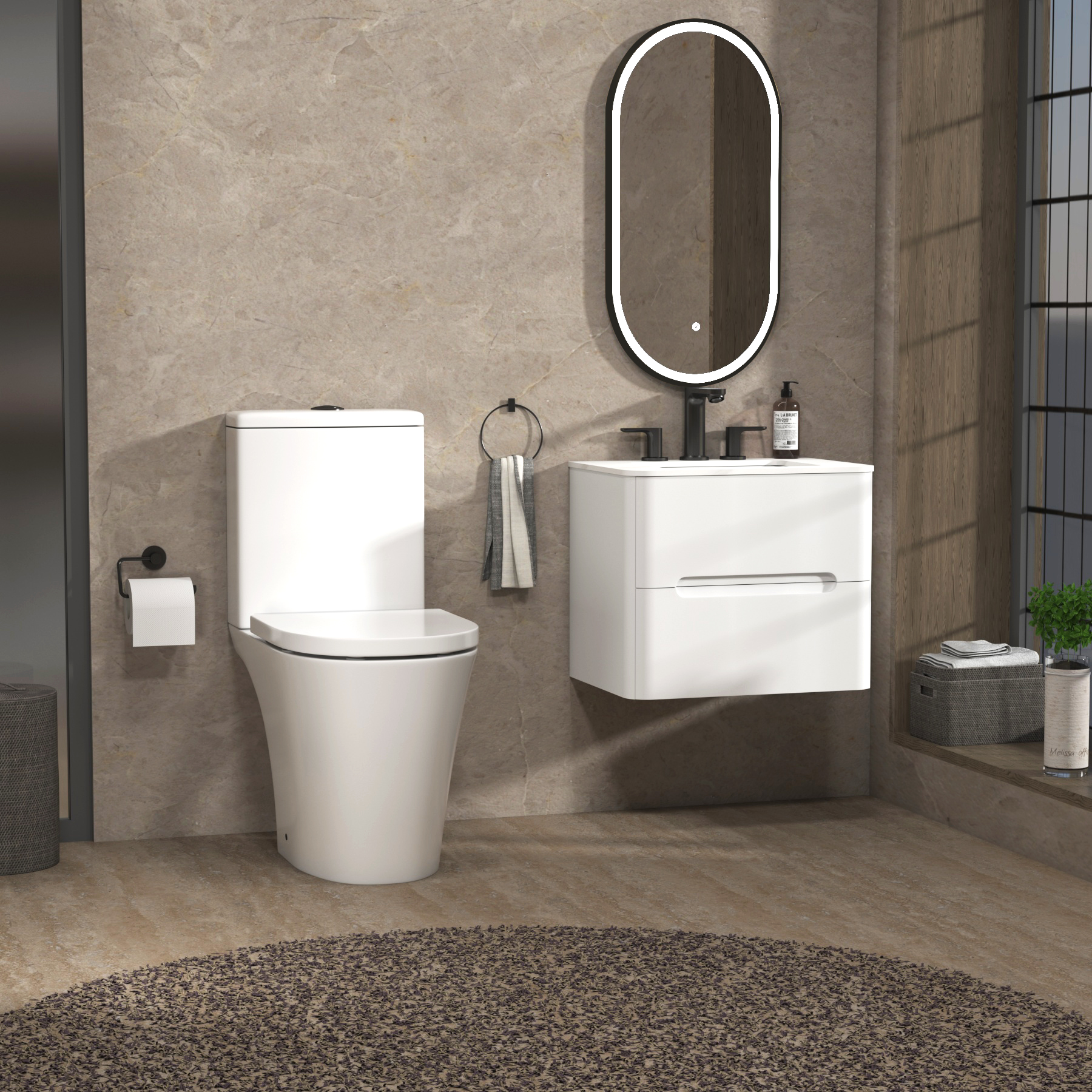 Nova Rimless Close Coupled Toilet with Soft Close Seat and Cistern
