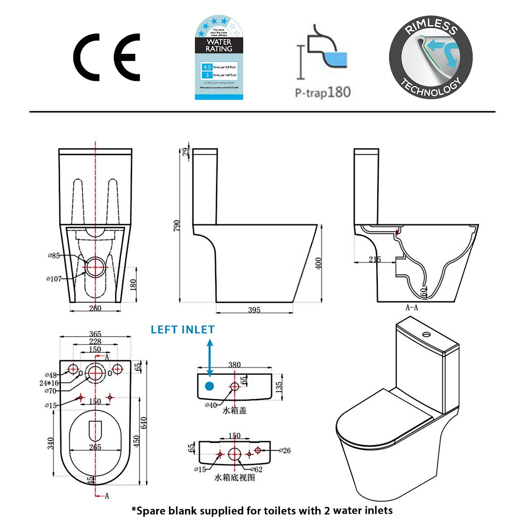 Nova Close Coupled Rimless Toilet Round Pan with Slim Soft Close Seat and Cistern