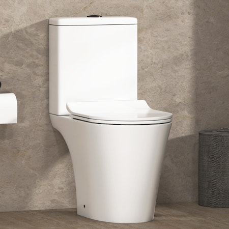 Nova Rimless Close Coupled Toilet and Slim Soft Close Seat with Cistern