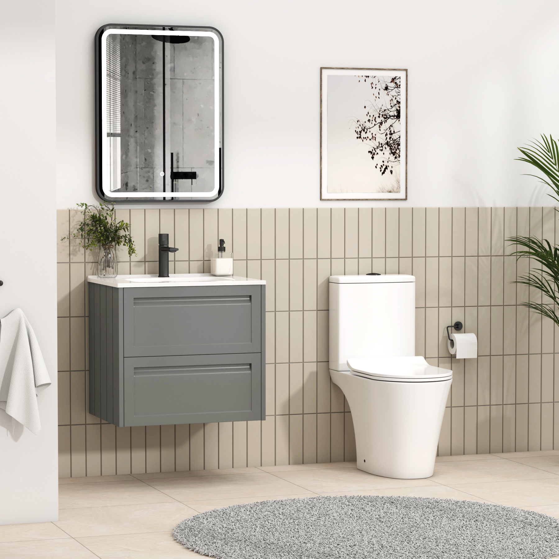 Nova Close Coupled Rimless Toilet Round Pan with Slim Soft Close Seat and Cistern
