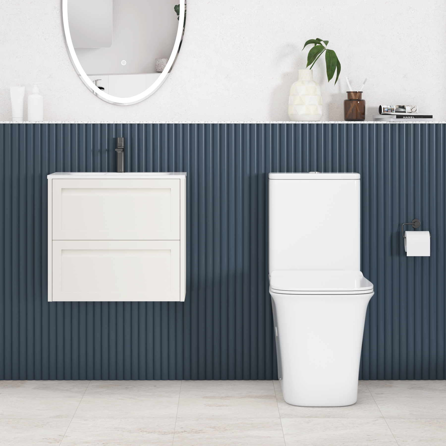 Orion Close Coupled Rimless Toilet and Slim Soft Close Seat with Cistern