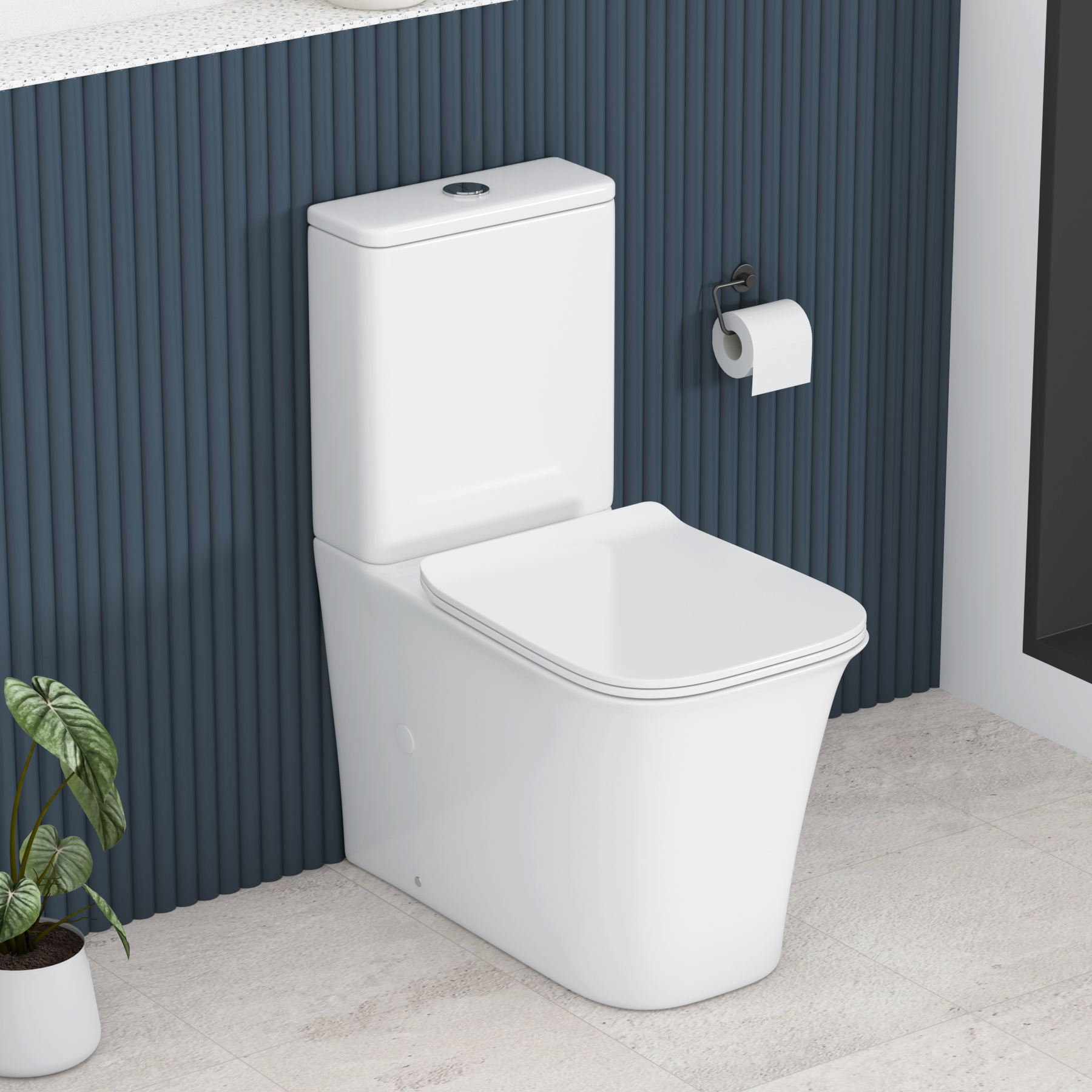 Orion Close Coupled Rimless Toilet and Slim Soft Close Seat with Cistern