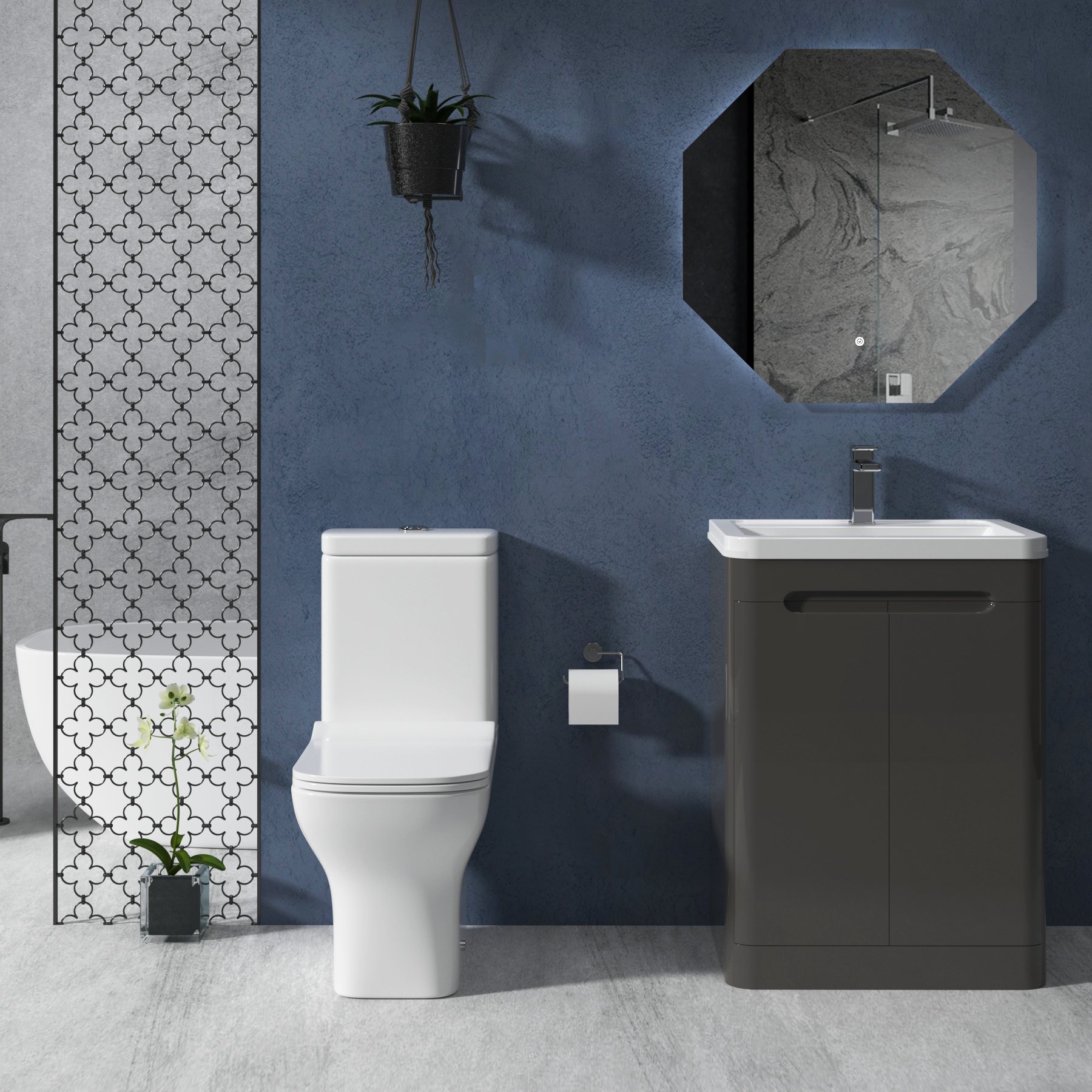 Square Rimless Close Coupled Toilet with Slim Soft Close Seat & Cistern - Qubix