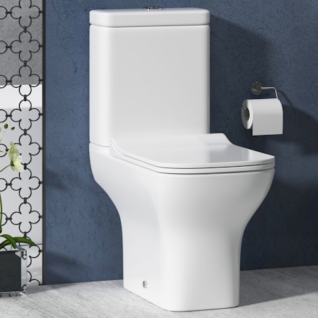 Square Rimless Close Coupled Toilet with Slim Soft Close Seat & Cistern - Qubix