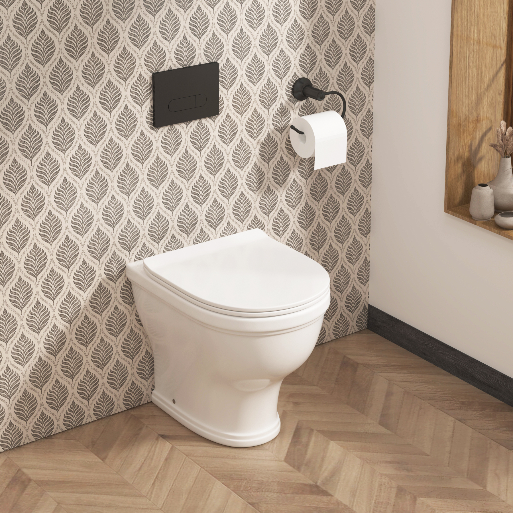 Venice Short Projection Back To Wall Rimless Toilet Round Pan with Slim Soft Close Seat
