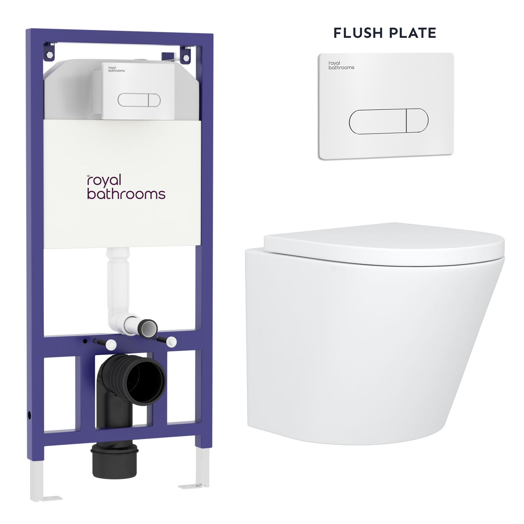 Cesar Wall Hung Rimless Toilet with Soft Close Seat With Aqua Wall Hung Frame