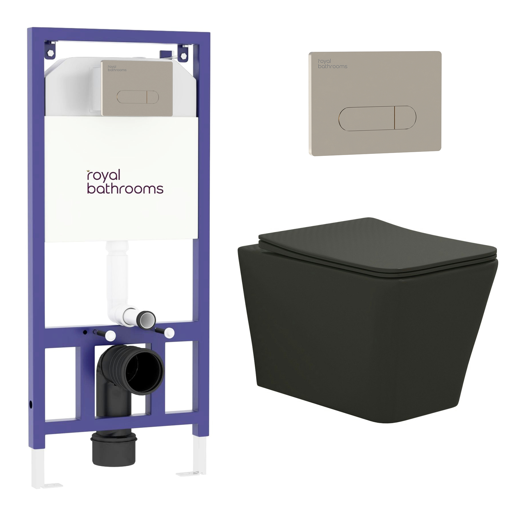 Elena Matt Black Wall Hung Rimless Toilet with Slim Soft Close Seat & Aqua Wall Hung Frame