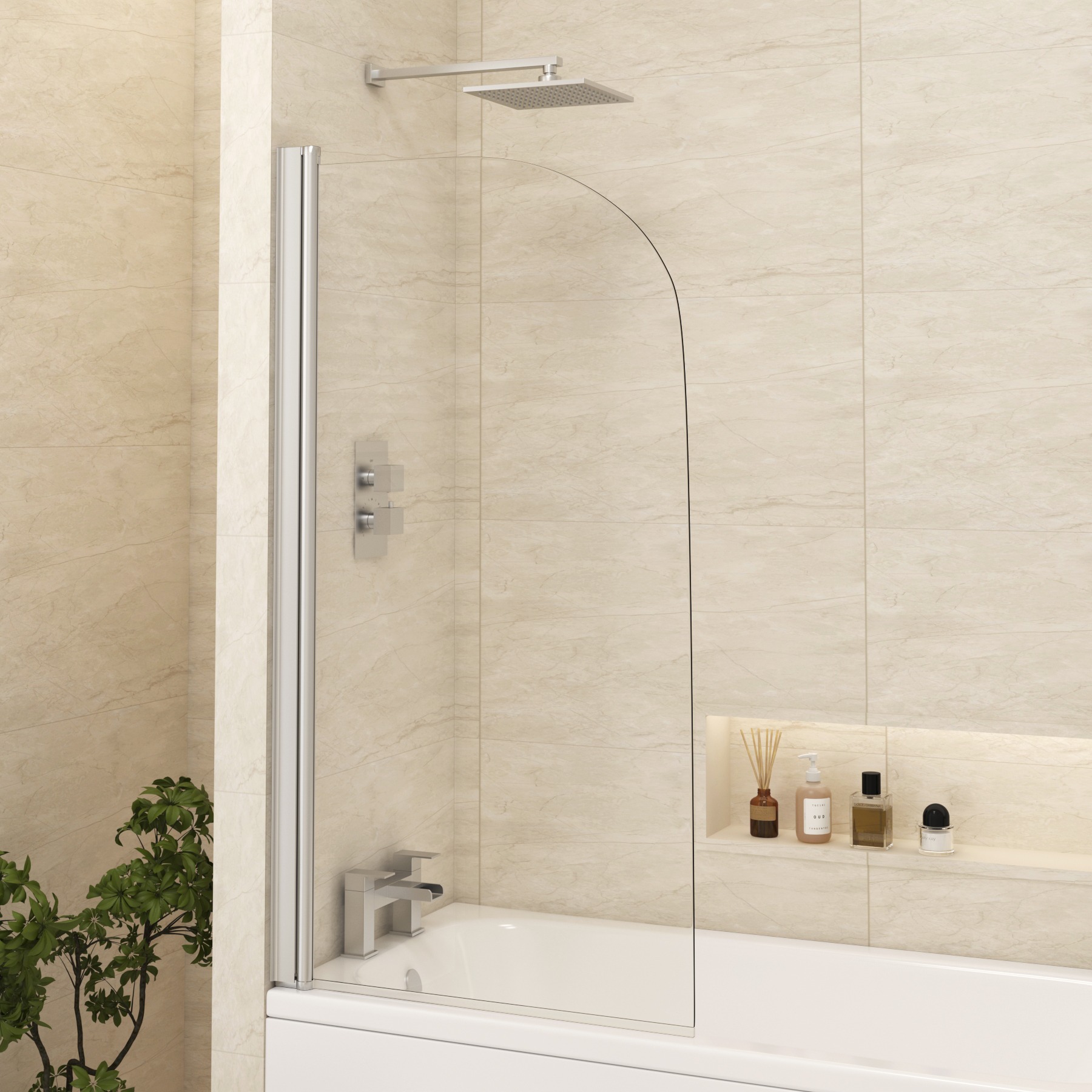 Koncept Straight Bath Shower Hinged Screen Radius Edge 1400mm High