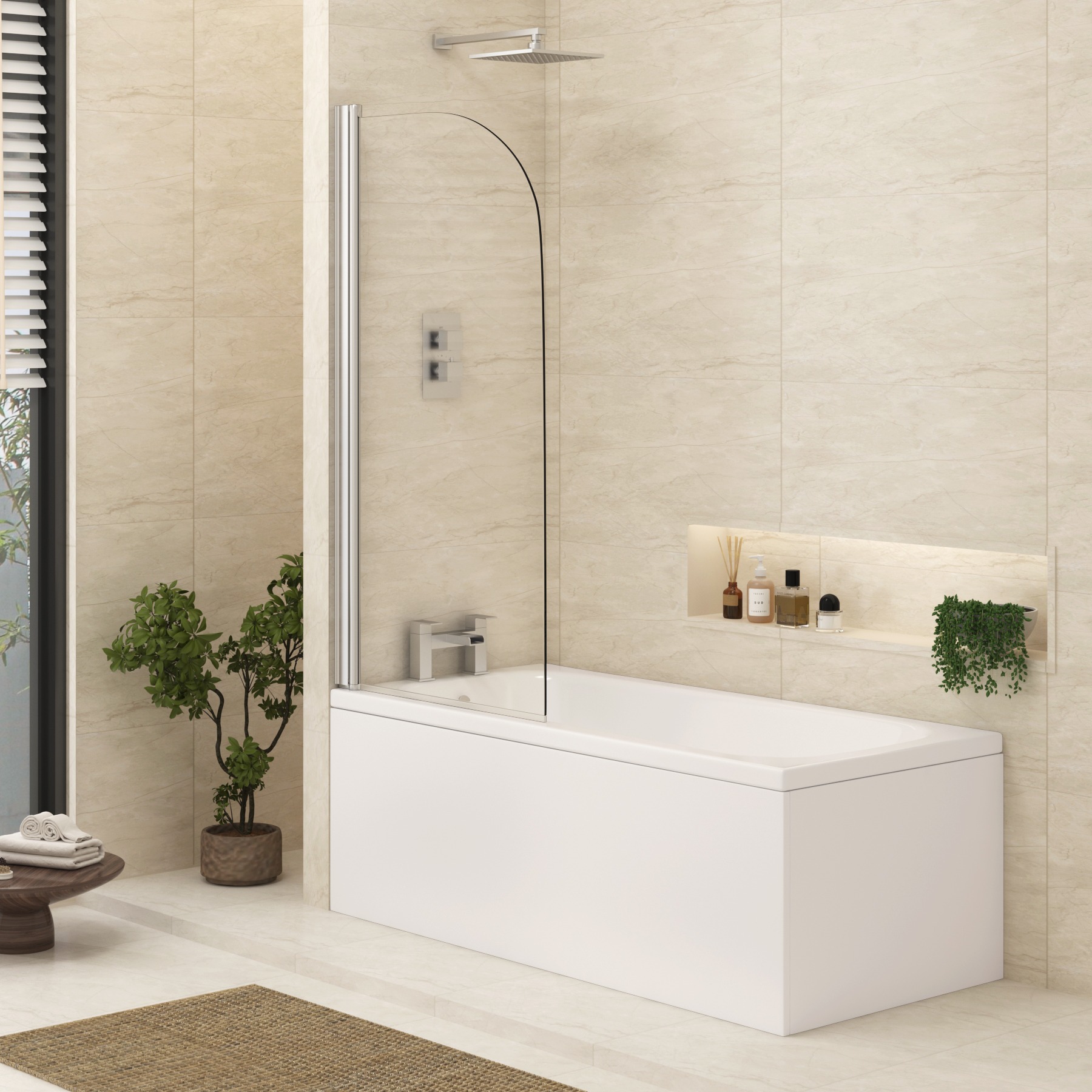 Koncept Straight Bath Shower Hinged Screen Radius Edge 1400mm High
