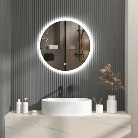 Enso 600 x 600mm Backlit LED Illuminated Frameless Round Mirror with Demister Pad & Touch Sensor