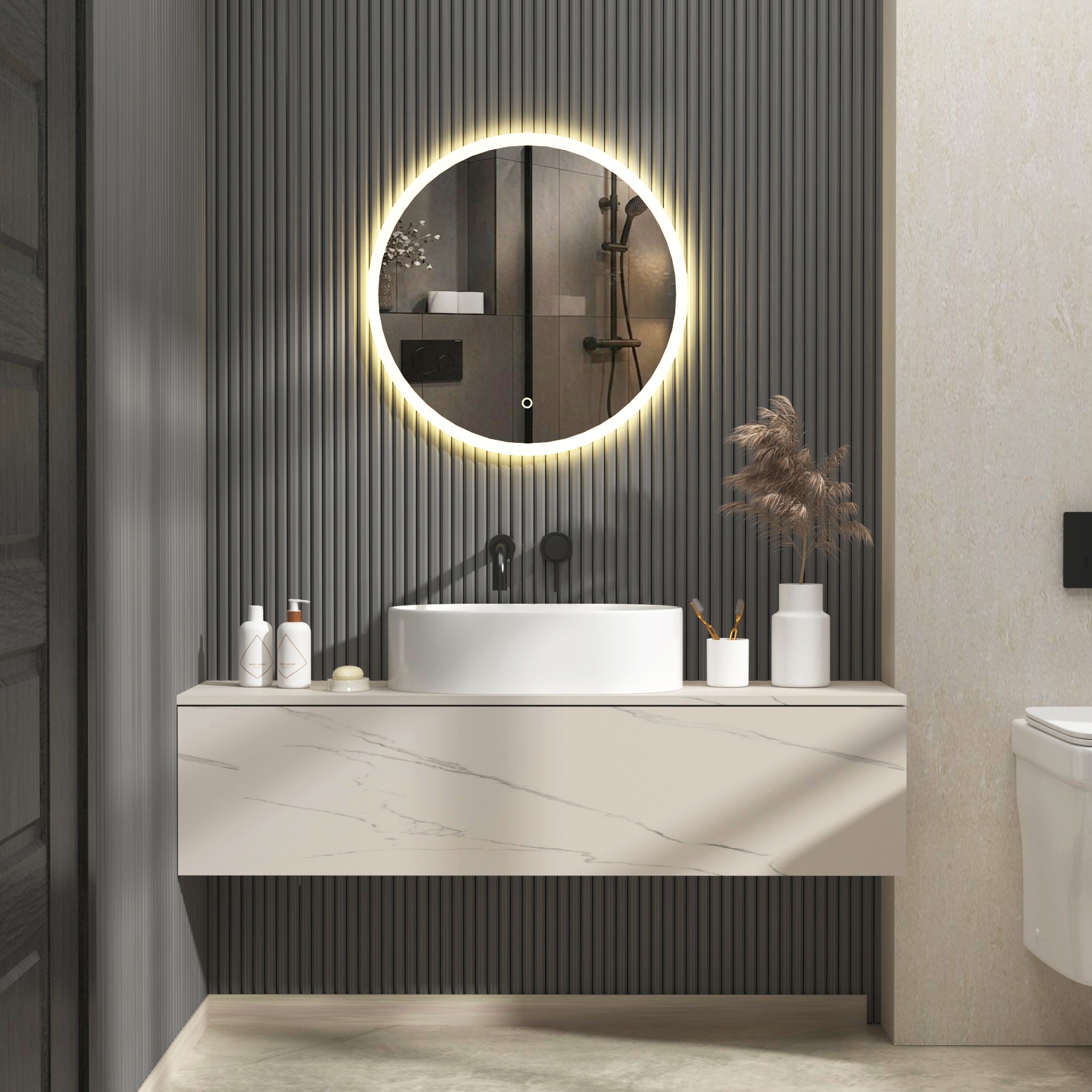 Enso 600 x 600mm Backlit LED Illuminated Frameless Round Mirror with Demister Pad & Touch Sensor