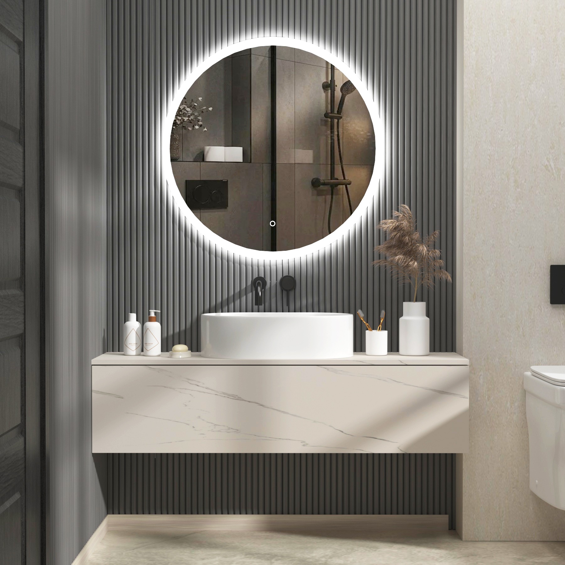 Enso 800 x 800mm Backlit LED Illuminated Frameless Round Mirror with Demister Pad & Touch Sensor