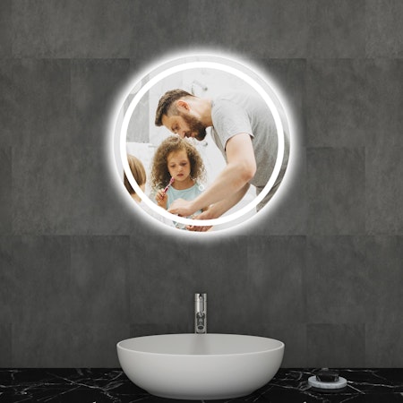 Enso 600 x 600mm Round LED Illuminated Silver Anti-Fog Mirror with Touch Sensor