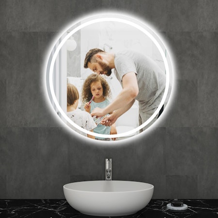 Enso 800 x 800mm Round LED Illuminated Silver Anti-Fog Mirror with Touch Sensor