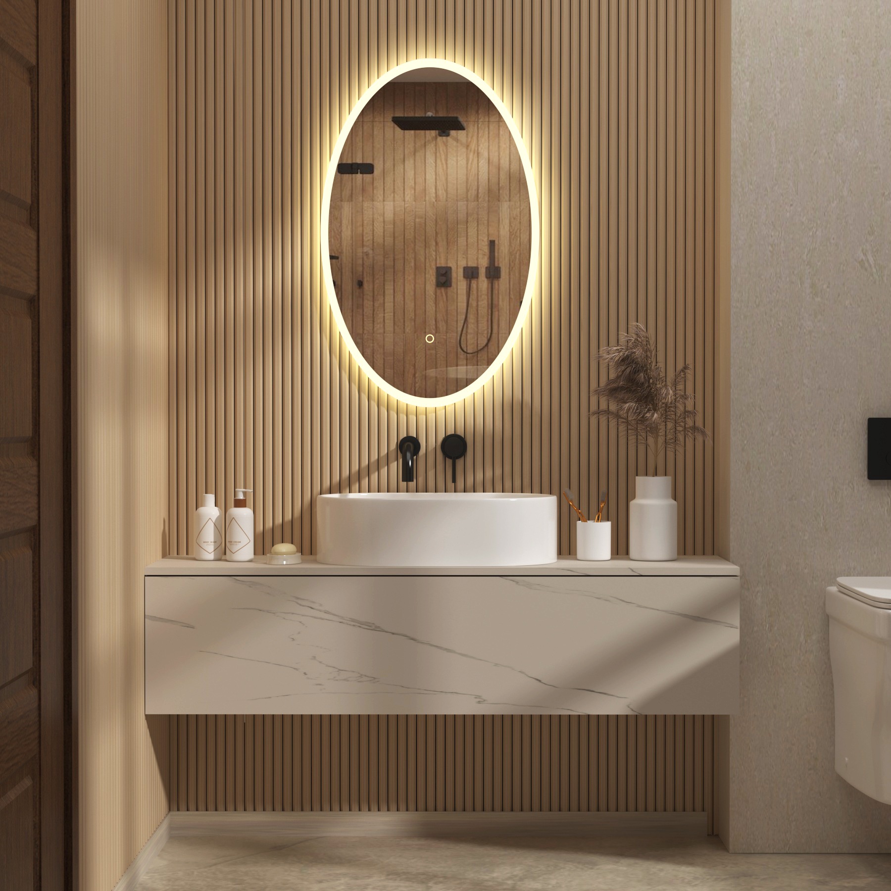 Aspen 500 x 800mm Backlit LED Illuminated Frameless Oval Mirror with Demister Pad & Touch Sensor
