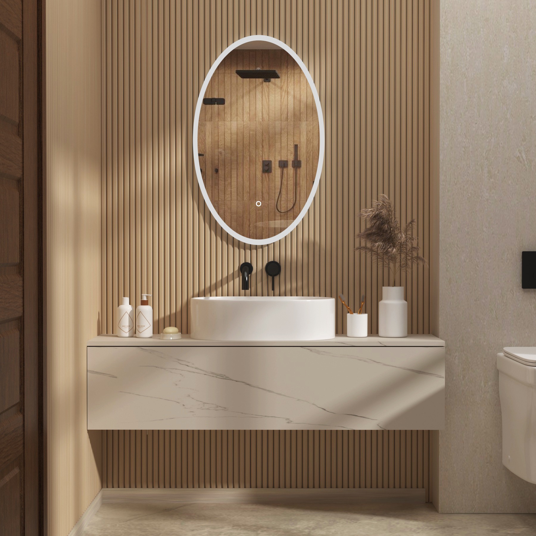 Aspen 500 x 800mm Backlit LED Illuminated Frameless Oval Mirror with Demister Pad & Touch Sensor