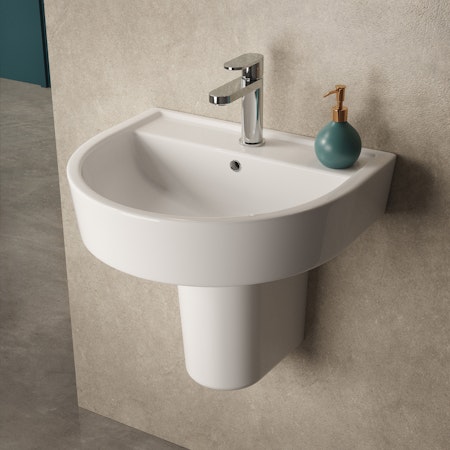 420mm Round Bathroom Basin & Semi Pedestal with 1 T/H - Luna