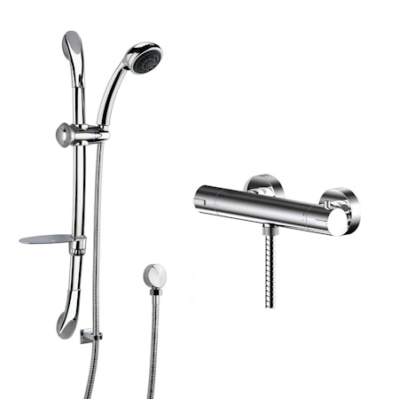 Nuie Chrome Round Curved Slider Rail Kit With Binsey Thermostatic Bar Valve