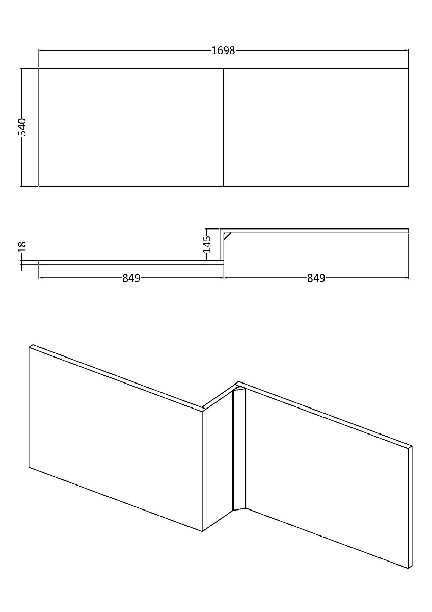 Turin 1700mm Hale Black L Shaped Bath MDF Front Panel - Wooden