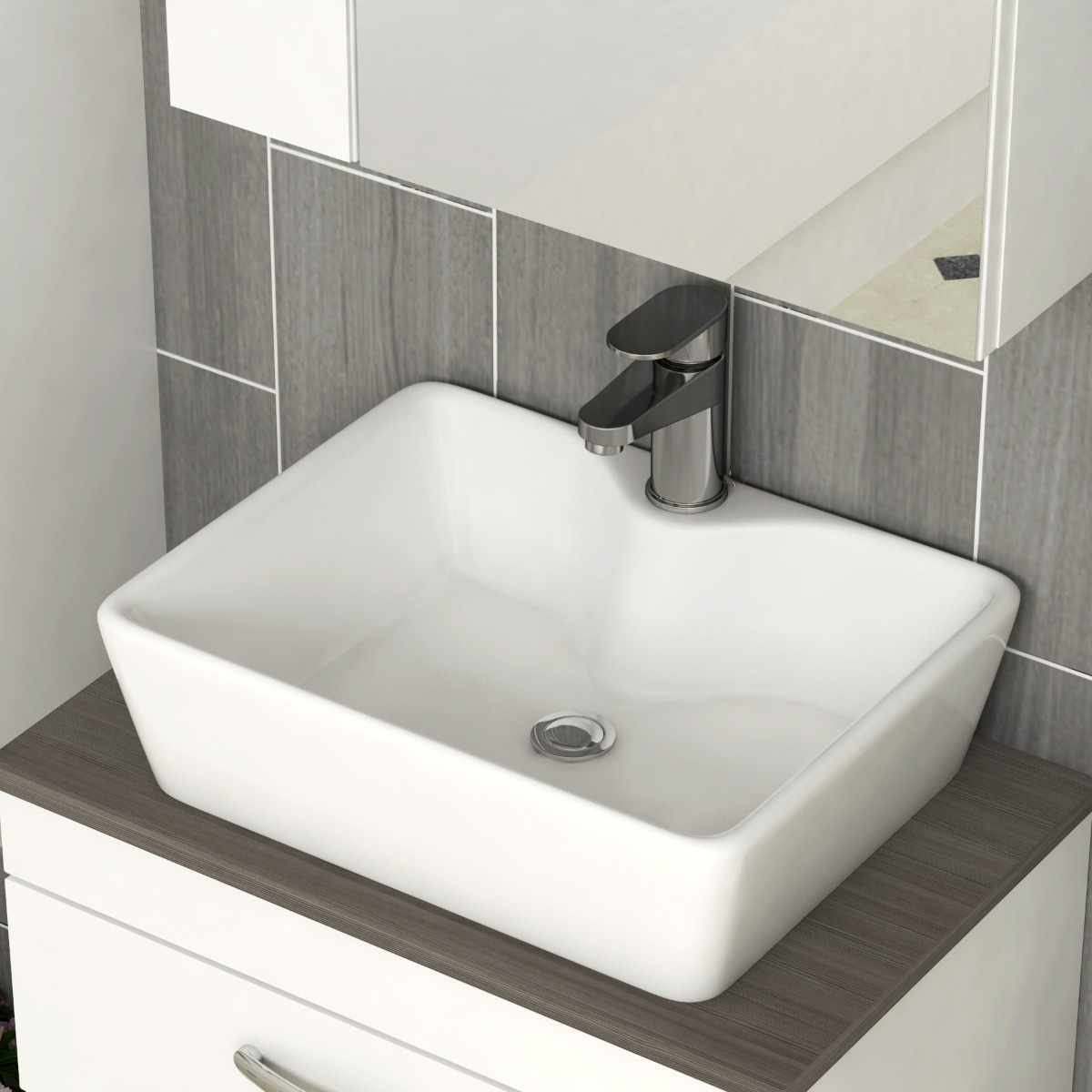 500/600/800mm Wall Hung Vanity Unit 2-Drawer Gloss White & Cube Countertop Basin - Various Sizes