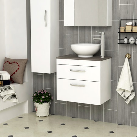 500/600/800mm Wall Hung Vanity Unit 2-Drawer Gloss White & Breeze Countertop Basin - Various Sizes