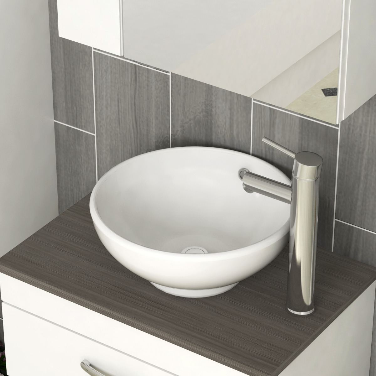 600mm Wall Hung Vanity Unit 2 Drawer Gloss White & Breeze Countertop Basin 