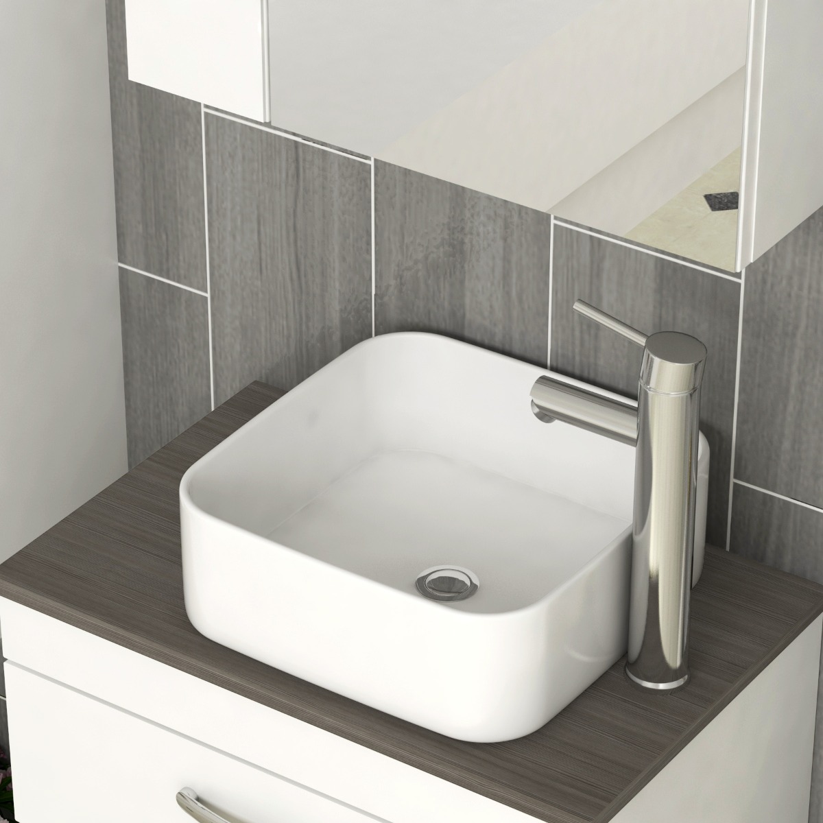 500/600/800mm Wall Hung Vanity Unit 2-Drawer Gloss White & Elena Countertop Basin - Various Sizes