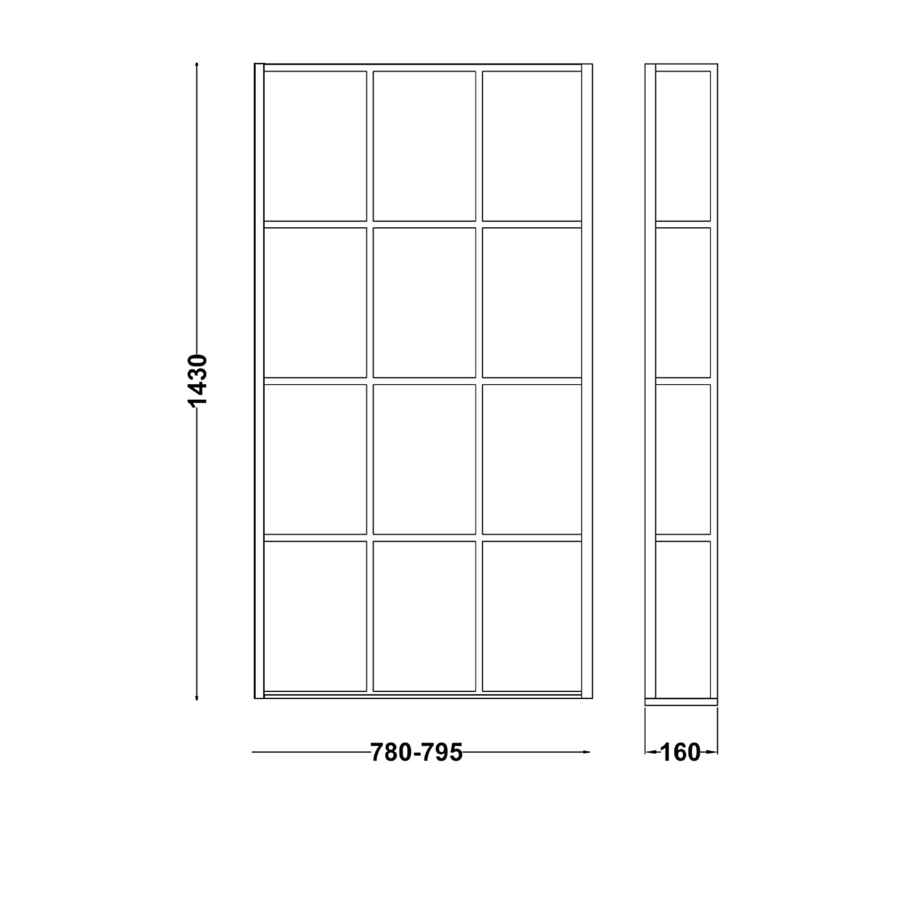 Square Matt Black Framed Bath Screen with Fixed Return Panel 1430mm H x 795mm W - 6mm Glass