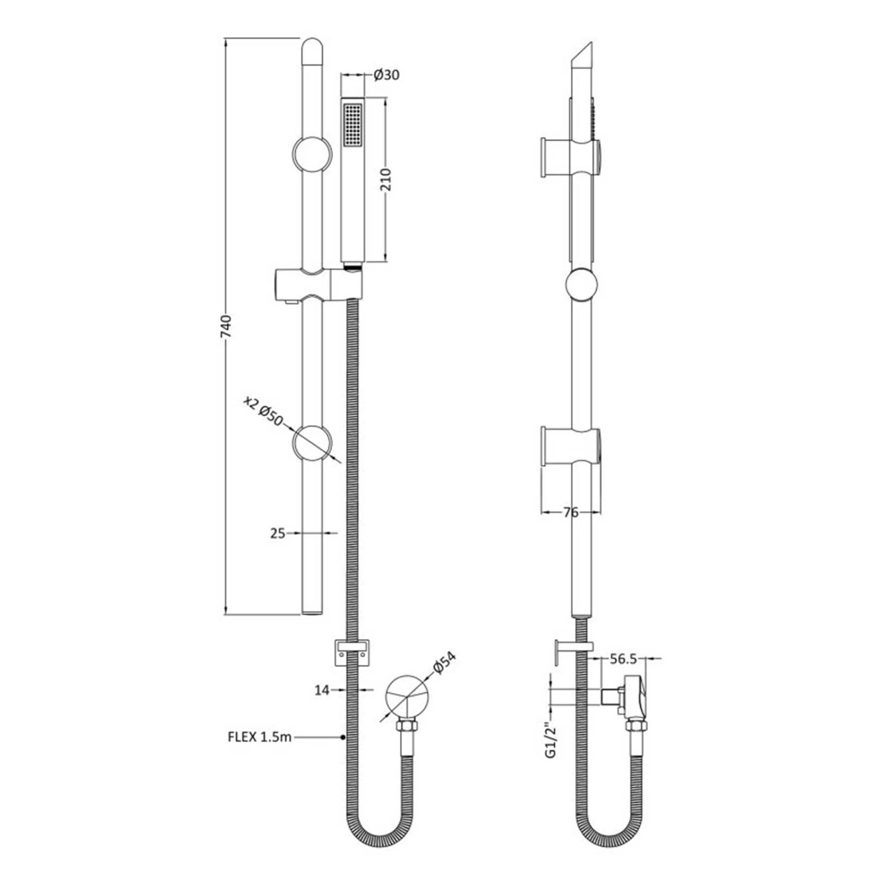 Windon Round Matt Black Slider Rail Shower Kit with Outlet Elbow
