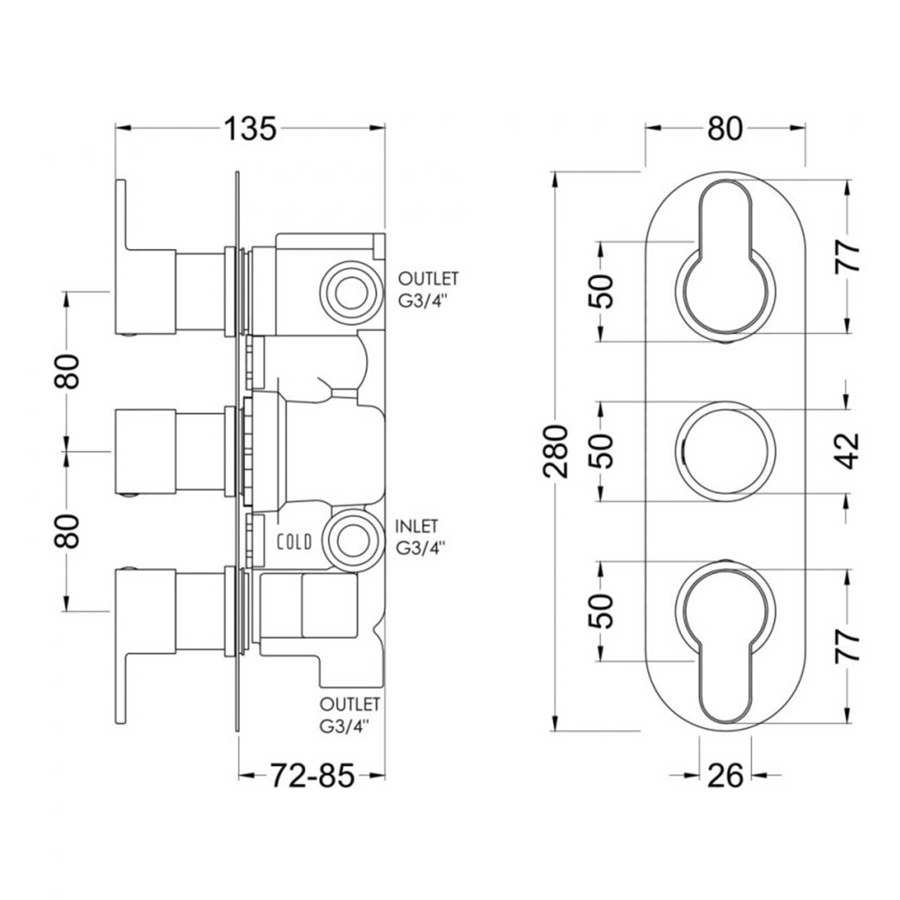 Modern Round Brushed Brass Triple Thermostatic Shower Valve with Diverter