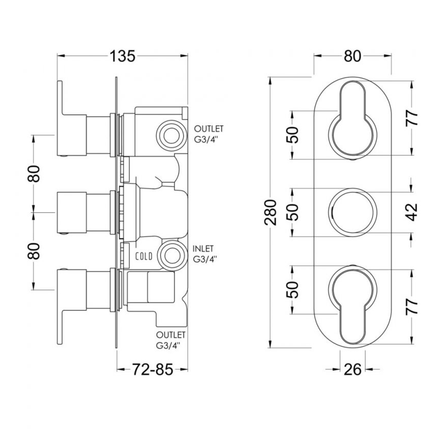 Modern Round Matt Black Triple Thermostatic Shower Valve with Diverter