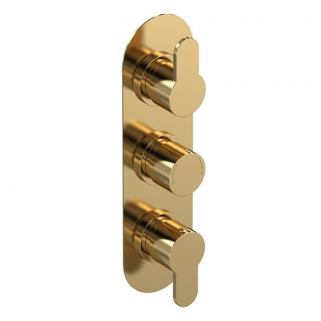 Modern Round Brushed Brass Triple Thermostatic Shower Valve with Diverter