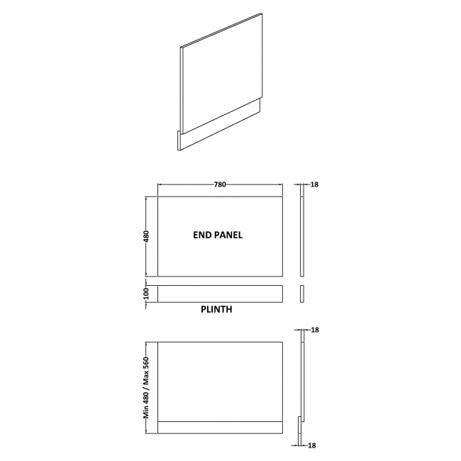800mm High Natural Oak Shower Bath End Panel - Wooden